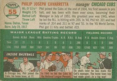 1954 Topps #55 Phil Cavarretta Back