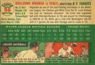 1954 Topps #56 Willy Miranda Back