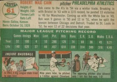 1954 Topps #61 Bob Cain Back