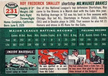 1954 Topps #231 Roy Smalley Back