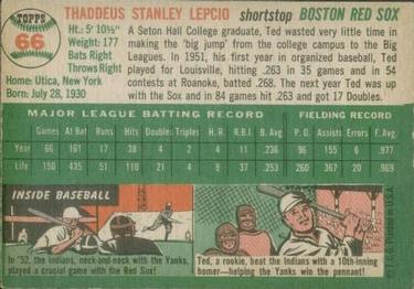 1954 Topps #66 Ted Lepcio Back