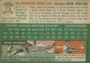 1954 Topps #73 Wayne Terwilliger Back
