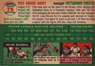 1954 Topps #75 Fred Haney Back