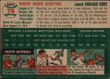 1954 Topps #76 Bob Scheffing Back