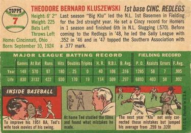 1954 Topps #7 Ted Kluszewski Back