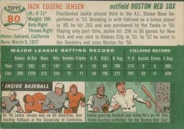 1954 Topps #80 Jackie Jensen Back