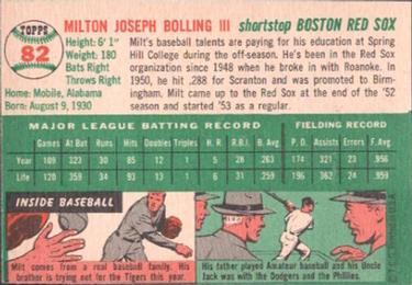 1954 Topps #82 Milt Bolling Back