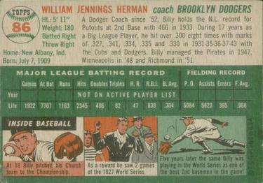 1954 Topps #86 Billy Herman Back