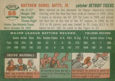 1954 Topps #88 Matt Batts Back