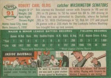 1954 Topps #91 Bob Oldis Back