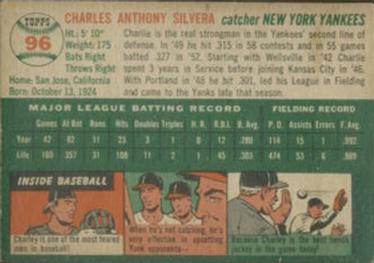 1954 Topps #96 Charlie Silvera Back