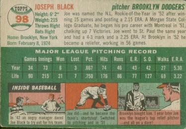 1954 Topps #98 Joe Black Back