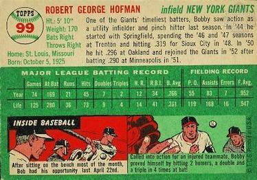 1954 Topps #99 Bobby Hofman Back