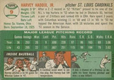 1954 Topps #9 Harvey Haddix Back