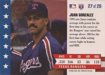 1994 Donruss - MVP #27 Juan Gonzalez Back