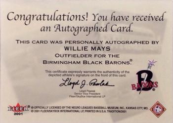 2001 Fleer Tradition - Stitches in Time Autographs Aftermarket #NNO Willie Mays  Back