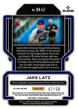 2022 Panini Prizm - Rookie Autographs Blue Donut Circles Prizm #RA-LZ Jake Latz Back