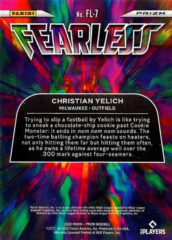 2022 Panini Prizm - Fearless Purple Prizm #FL-7 Christian Yelich Back
