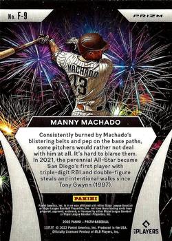 2022 Panini Prizm - Fireworks Silver Prizm #F-9 Manny Machado Back