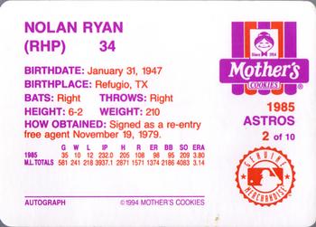 1994 Mother's Cookies Nolan Ryan Farewell #2 Nolan Ryan Back