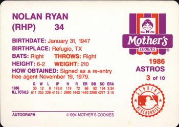 1994 Mother's Cookies Nolan Ryan Farewell #3 Nolan Ryan Back