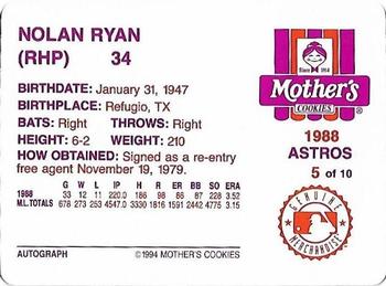 1994 Mother's Cookies Nolan Ryan Farewell #5 Nolan Ryan Back