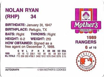 1994 Mother's Cookies Nolan Ryan Farewell #6 Nolan Ryan Back