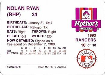 1994 Mother's Cookies Nolan Ryan Farewell #10 Nolan Ryan Back