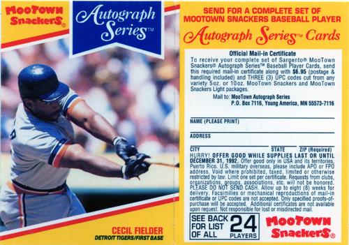 1992 MooTown Snackers - Foldout Panels #10 Cecil Fielder Front