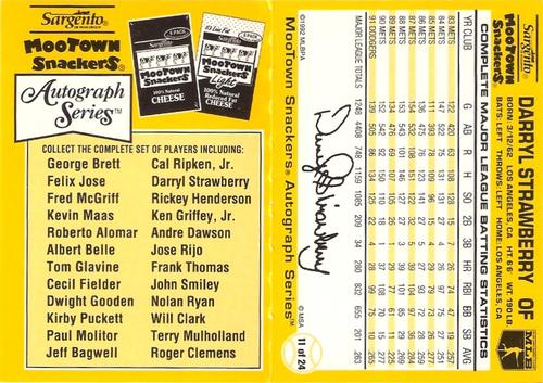 1992 MooTown Snackers - Foldout Panels #11 Darryl Strawberry Back