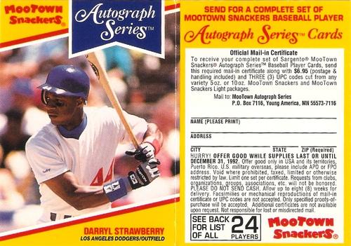 1992 MooTown Snackers - Foldout Panels #11 Darryl Strawberry Front