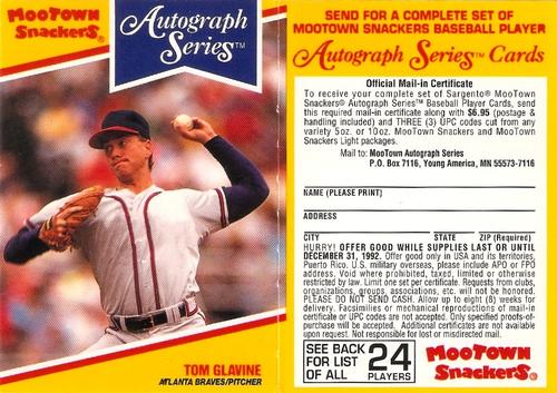 1992 MooTown Snackers - Foldout Panels #22 Tom Glavine Front
