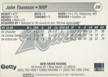1995 Choice New Haven Ravens #NNO John Thomson Back
