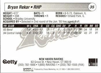 1995 Choice New Haven Ravens #NNO Bryan Rekar Back