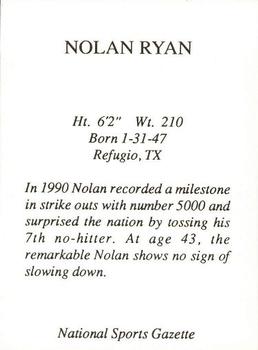 1992 National Sports Gazette (unlicensed) #NNO Nolan Ryan Back