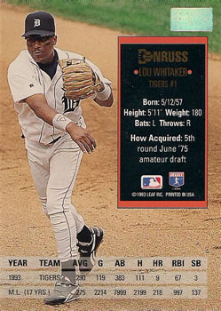 1994 Donruss - Special Edition #80 Lou Whitaker Back