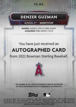 2022 Bowman Sterling - Prospect Autographs #PA-DG Denzer Guzman Back