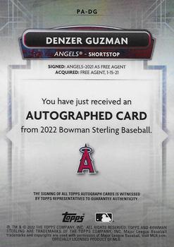 2022 Bowman Sterling - Prospect Autographs Speckle Refractor #PA-DG Denzer Guzman Back