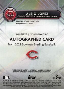 2022 Bowman Sterling - Rookie Autographs #RA-AL Alejo Lopez Back