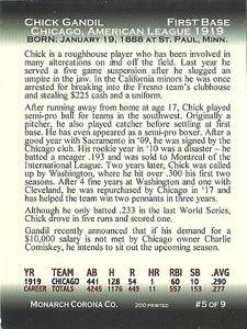 2010 Monarch Corona 1919 Chicago Black Sox #5 Chick Gandil Back