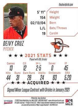 2022 Choice Delmarva Shorebirds #19 Deivy Cruz Back
