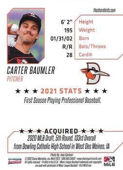 2022 Choice Delmarva Shorebirds #28 Carter Baumler Back