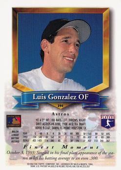 1994 Finest #290 Luis Gonzalez Back