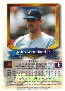1994 Finest #133 John Wetteland Back