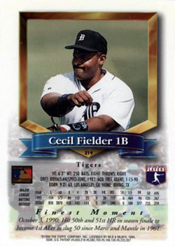 1994 Finest #219 Cecil Fielder Back