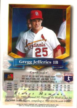 1994 Finest #92 Gregg Jefferies Back