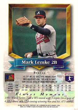 1994 Finest #95 Mark Lemke Back
