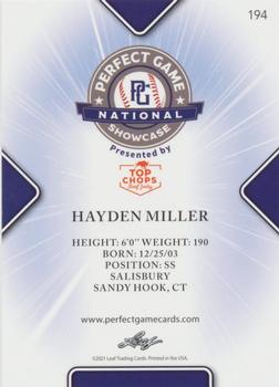 2021 Leaf Perfect Game National Showcase #194 Hayden Miller Back
