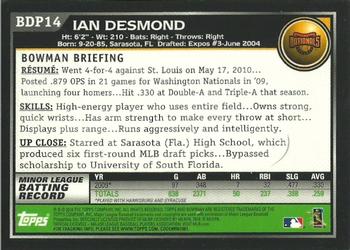 2010 Bowman Draft Picks & Prospects #BDP14 Ian Desmond  Back