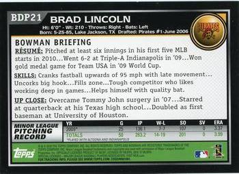 2010 Bowman Draft Picks & Prospects #BDP21 Brad Lincoln  Back